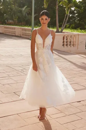Noxanna Bridal SOPHY Floral Embroidery Tea Length Wedding Dress