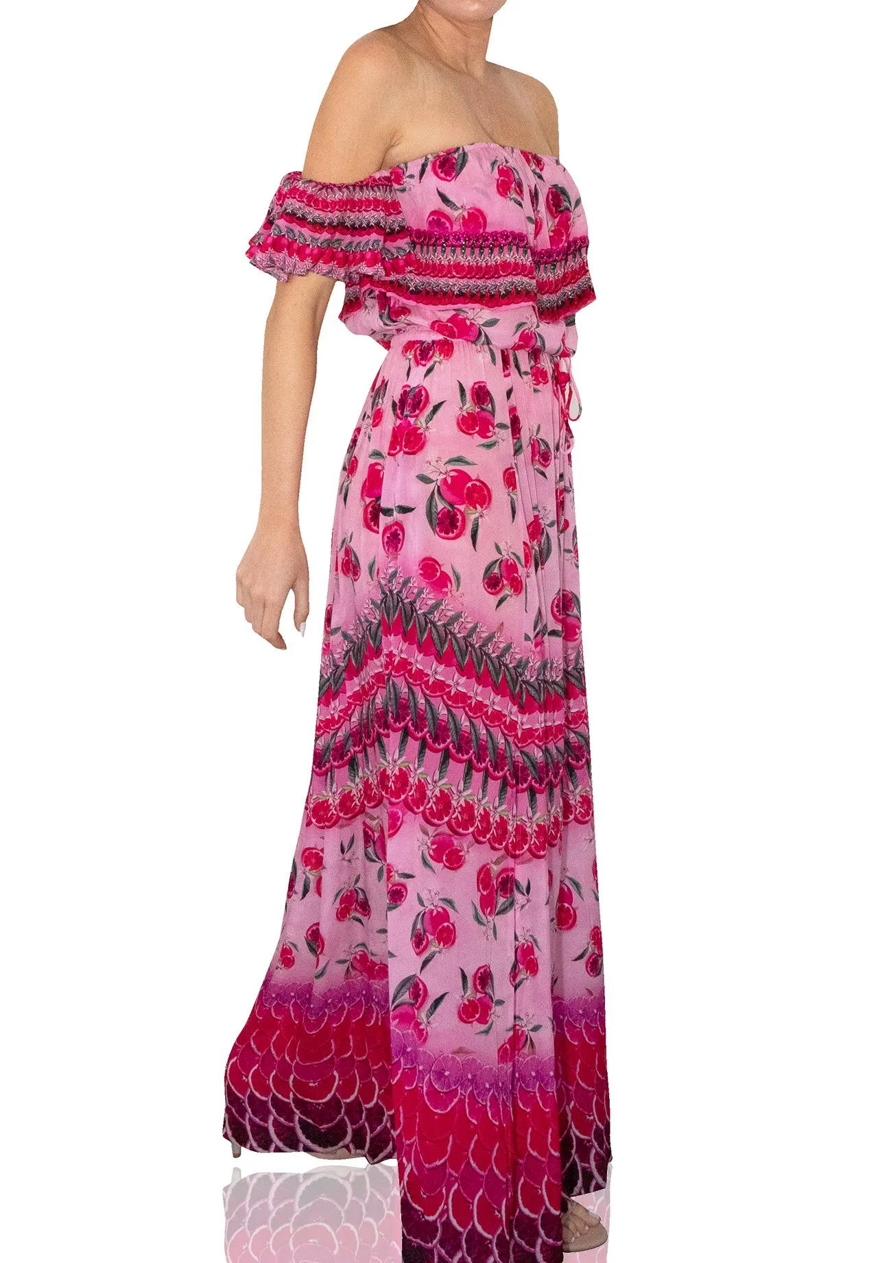 Off Shoulder Long Pink Prom Dress