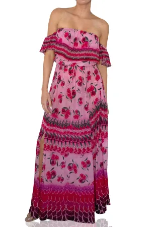 Off Shoulder Long Pink Prom Dress