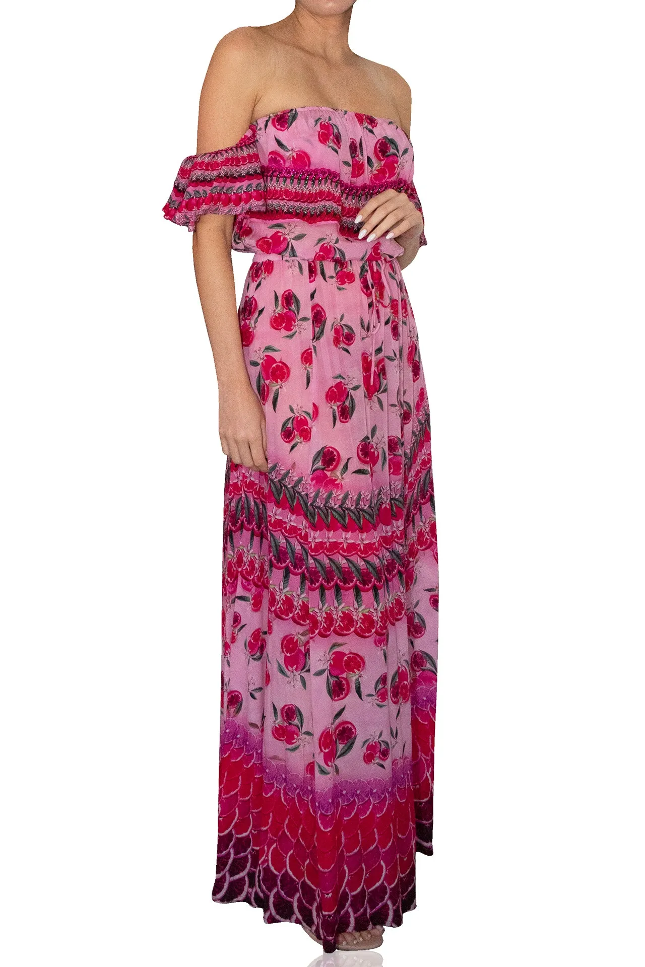 Off Shoulder Long Pink Prom Dress