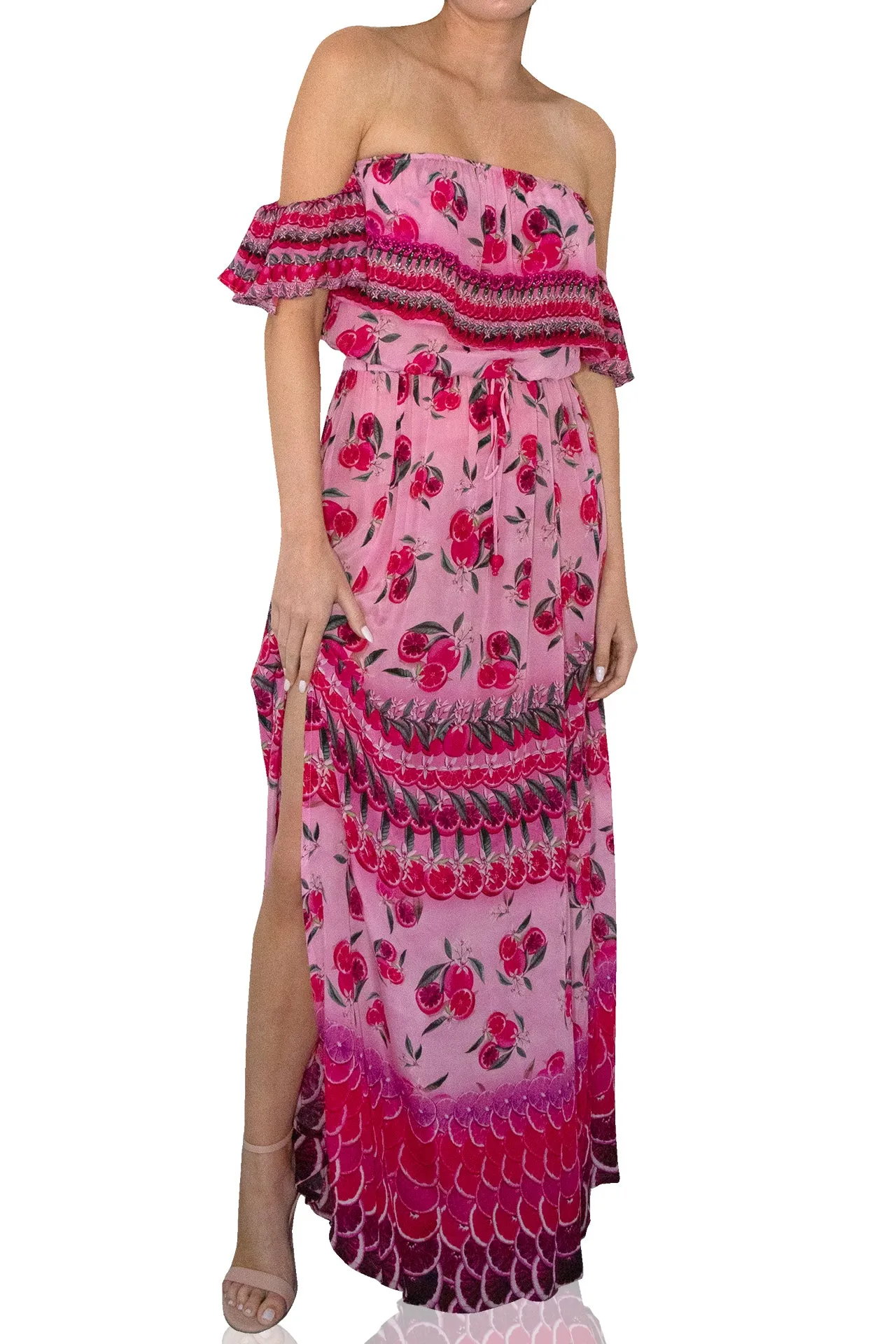 Off Shoulder Long Pink Prom Dress