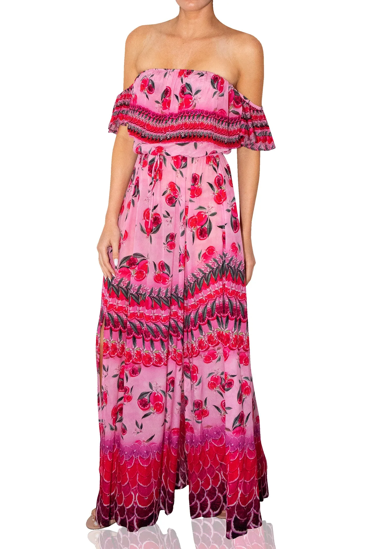 Off Shoulder Long Pink Prom Dress
