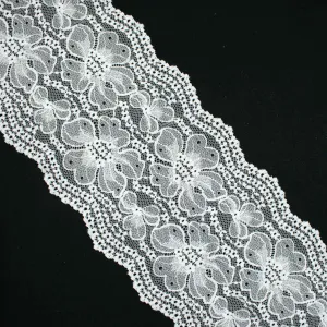 Off White Floral Stretch Raschel Lace Trim 165mm