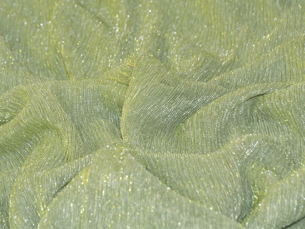 Pista Green Plain Crushed Shimmer Terylene Mesh Net Fabric