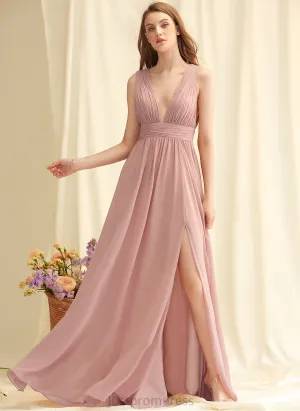 Pleated Fabric Silhouette Neckline A-Line Length Embellishment Floor-Length V-neck Elvira V-Neck A-Line/Princess Bridesmaid Dresses