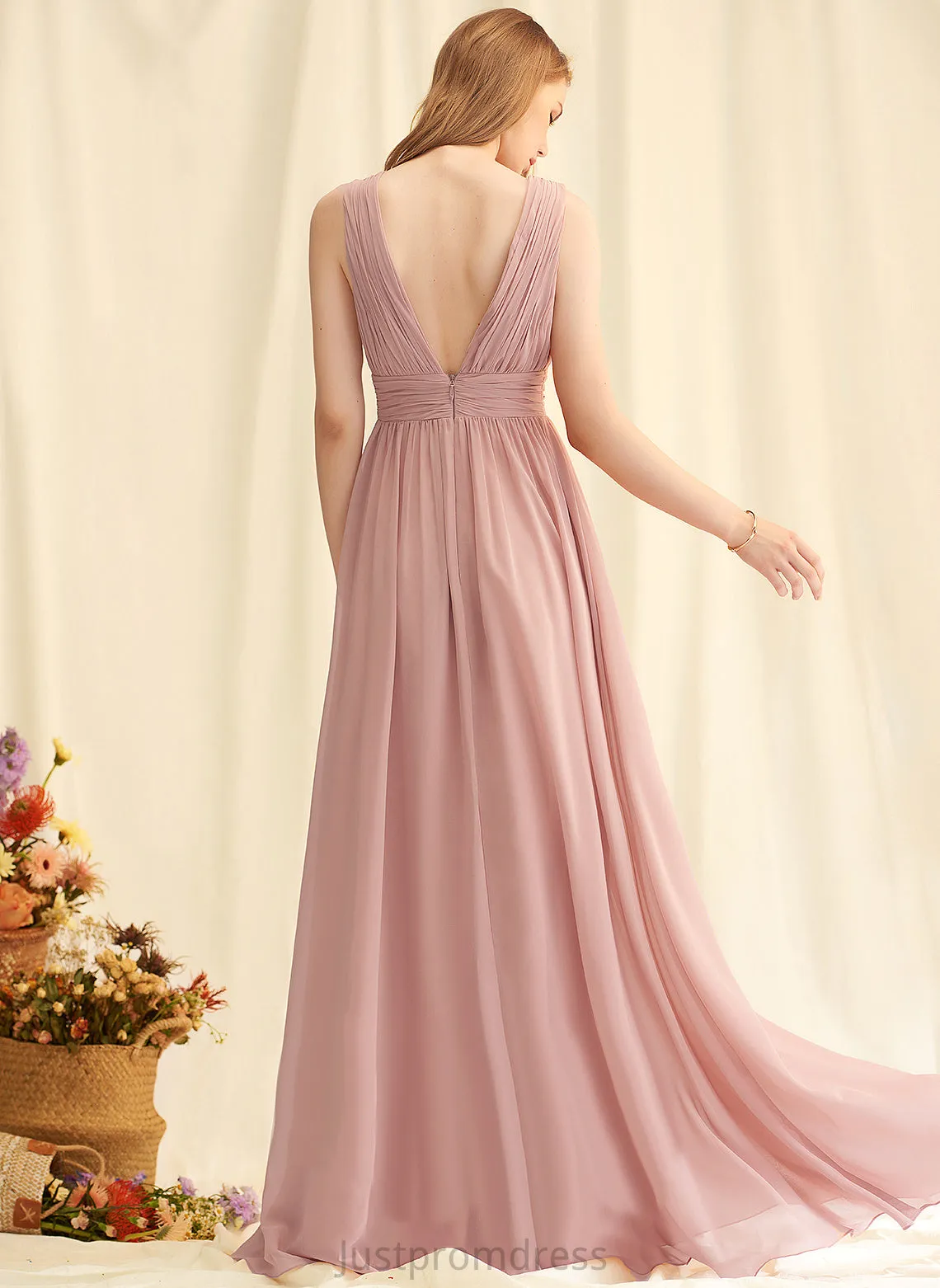 Pleated Fabric Silhouette Neckline A-Line Length Embellishment Floor-Length V-neck Elvira V-Neck A-Line/Princess Bridesmaid Dresses