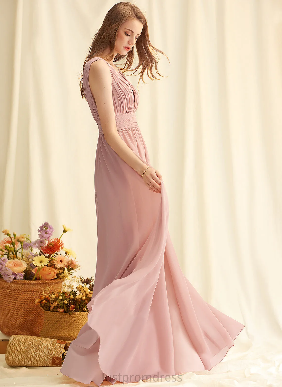 Pleated Fabric Silhouette Neckline A-Line Length Embellishment Floor-Length V-neck Elvira V-Neck A-Line/Princess Bridesmaid Dresses