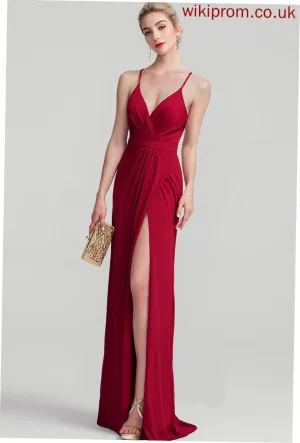 Pleated Floor-Length Jersey Alivia Prom Dresses V-neck With Sheath/Column