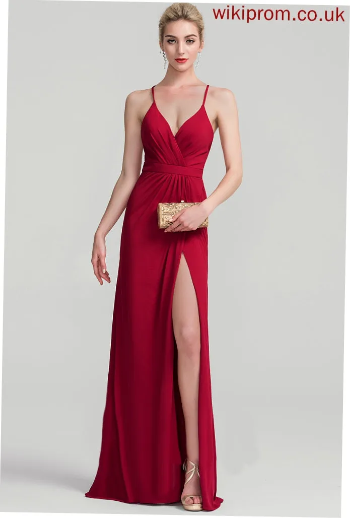 Pleated Floor-Length Jersey Alivia Prom Dresses V-neck With Sheath/Column