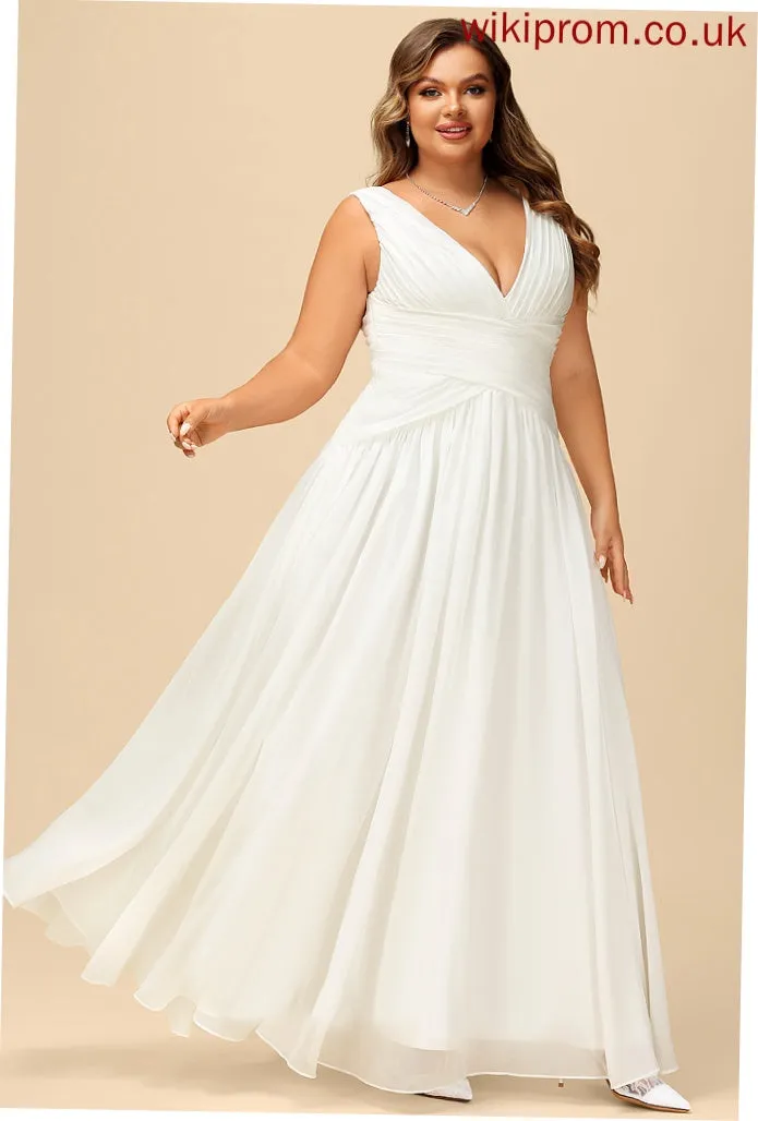 Pleated Wedding With V-neck Chiffon Wedding Dresses A-Line Mya Dress Floor-Length