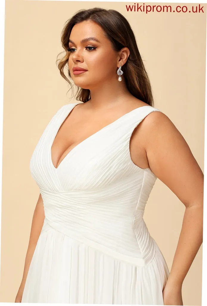Pleated Wedding With V-neck Chiffon Wedding Dresses A-Line Mya Dress Floor-Length