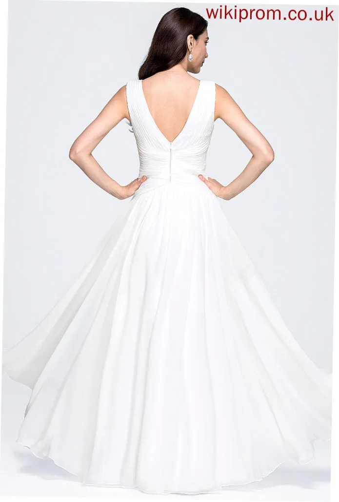 Pleated Wedding With V-neck Chiffon Wedding Dresses A-Line Mya Dress Floor-Length