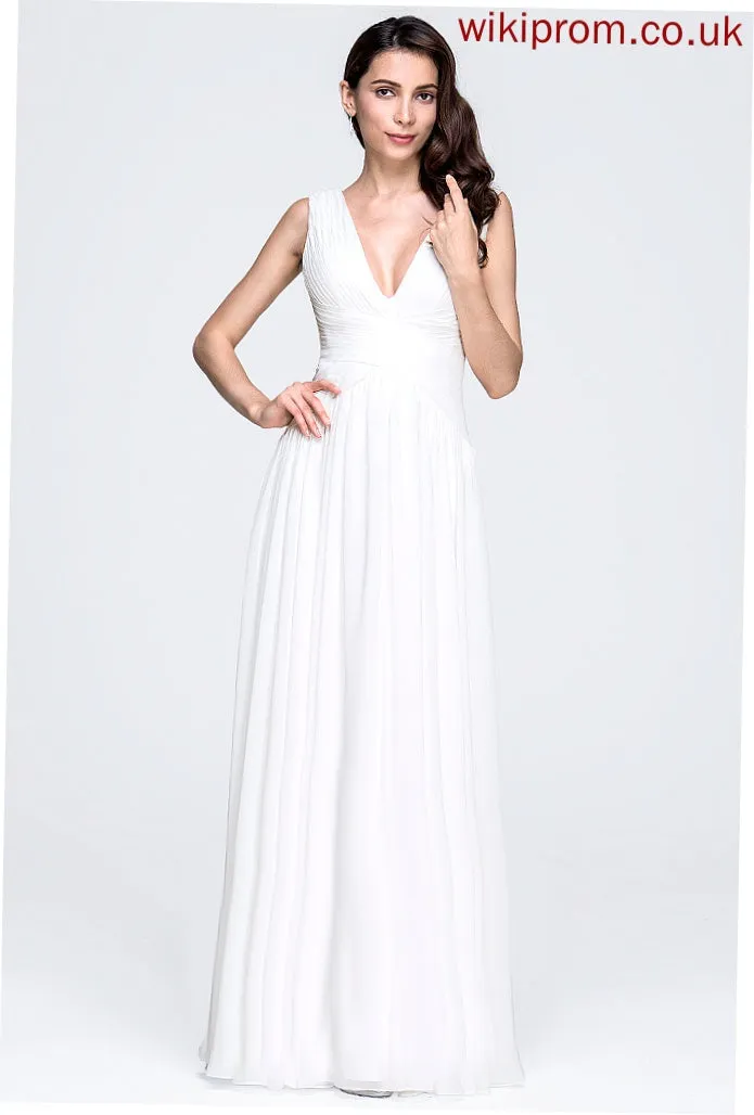 Pleated Wedding With V-neck Chiffon Wedding Dresses A-Line Mya Dress Floor-Length