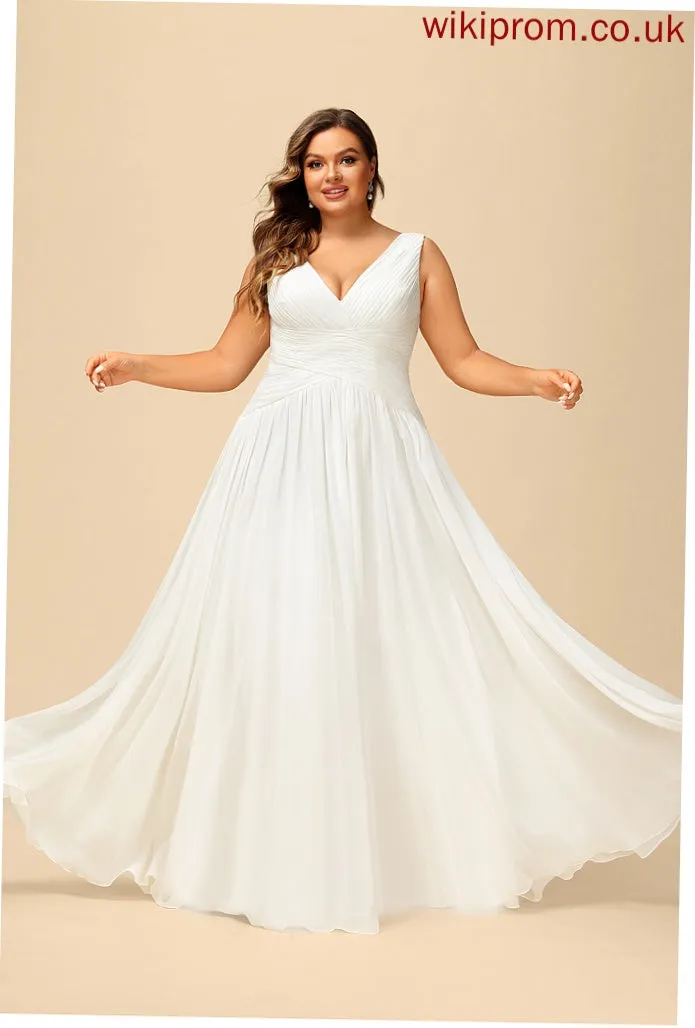 Pleated Wedding With V-neck Chiffon Wedding Dresses A-Line Mya Dress Floor-Length