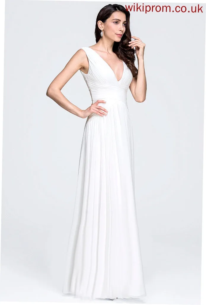 Pleated Wedding With V-neck Chiffon Wedding Dresses A-Line Mya Dress Floor-Length