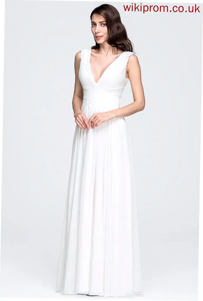 Pleated Wedding With V-neck Chiffon Wedding Dresses A-Line Mya Dress Floor-Length