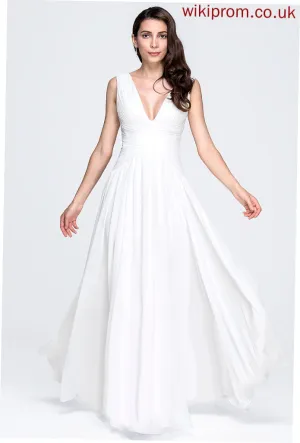 Pleated Wedding With V-neck Chiffon Wedding Dresses A-Line Mya Dress Floor-Length