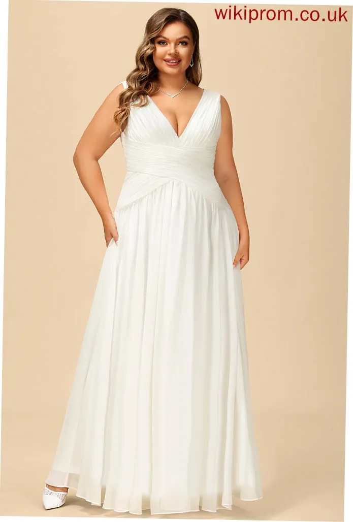 Pleated Wedding With V-neck Chiffon Wedding Dresses A-Line Mya Dress Floor-Length