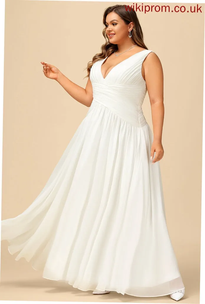 Pleated Wedding With V-neck Chiffon Wedding Dresses A-Line Mya Dress Floor-Length