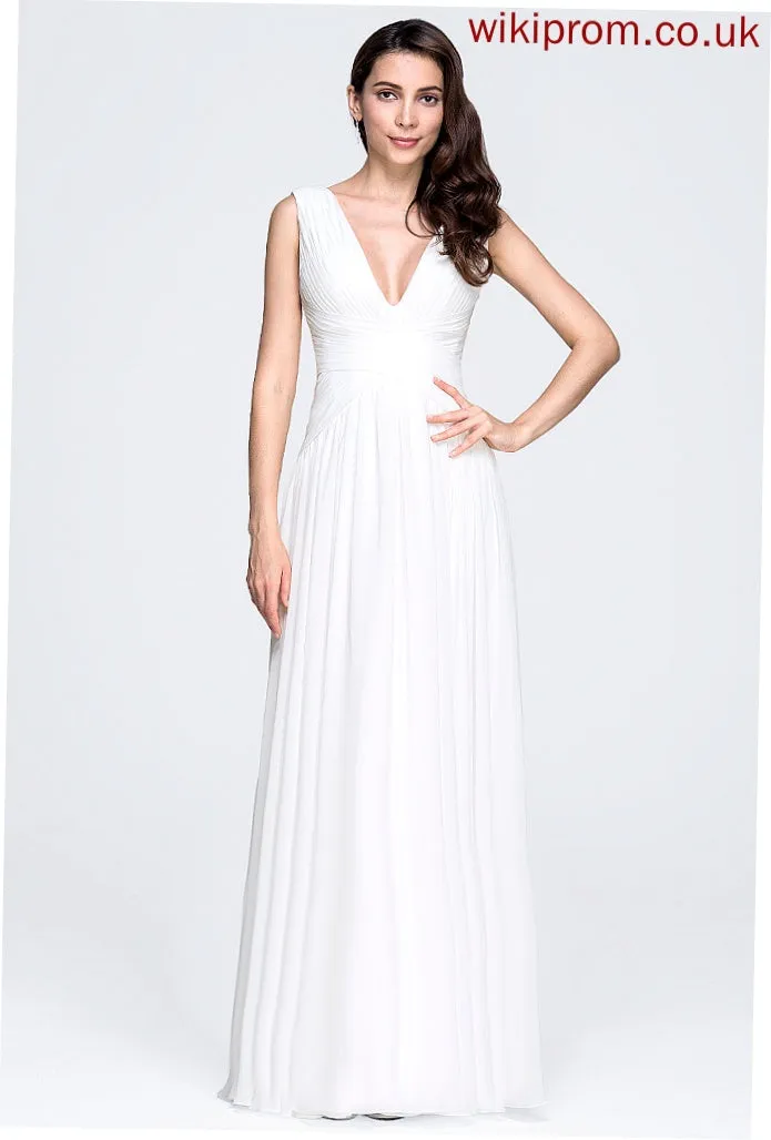 Pleated Wedding With V-neck Chiffon Wedding Dresses A-Line Mya Dress Floor-Length
