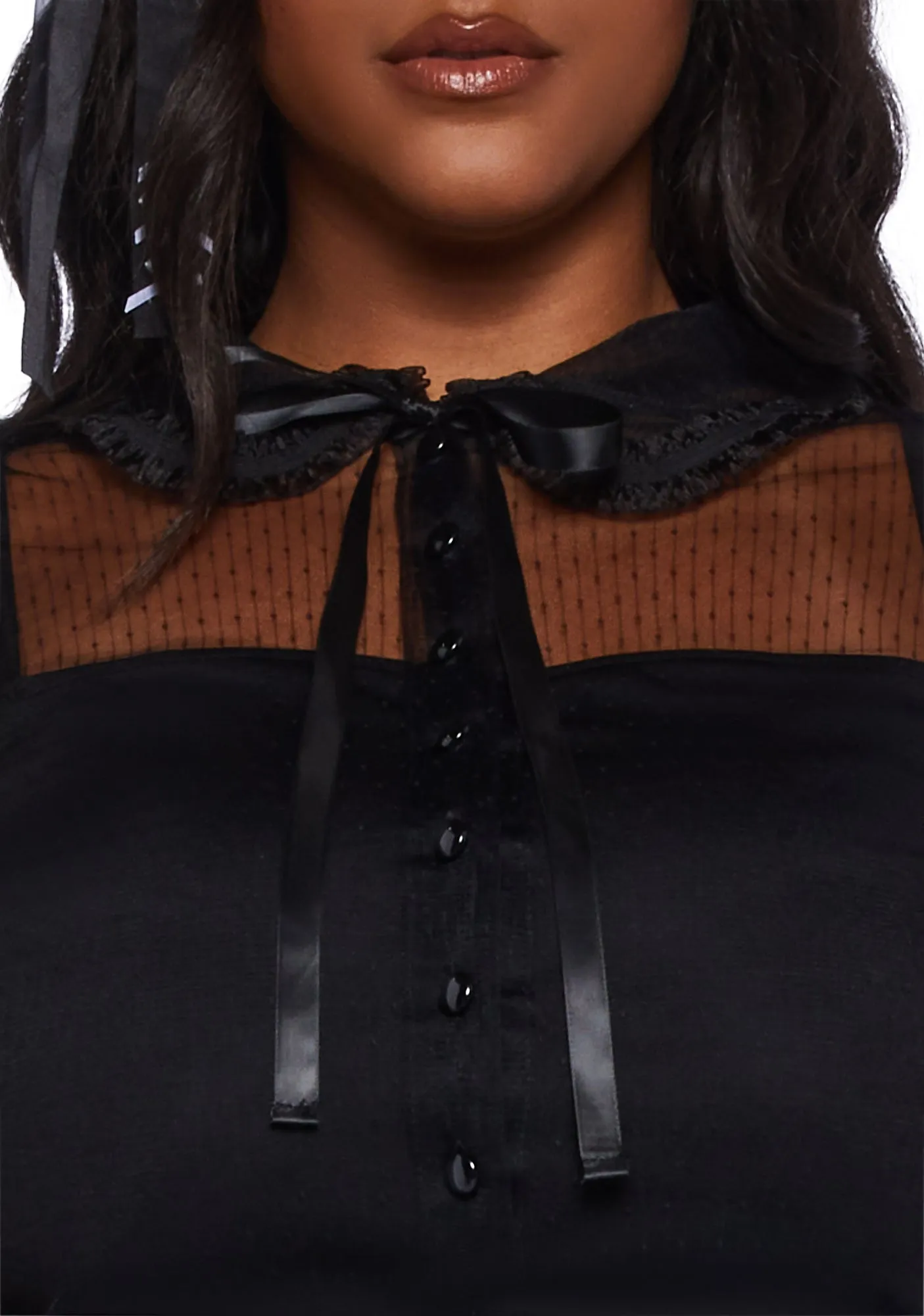 Plus Delicate Interlude Sheer Blouse - Black