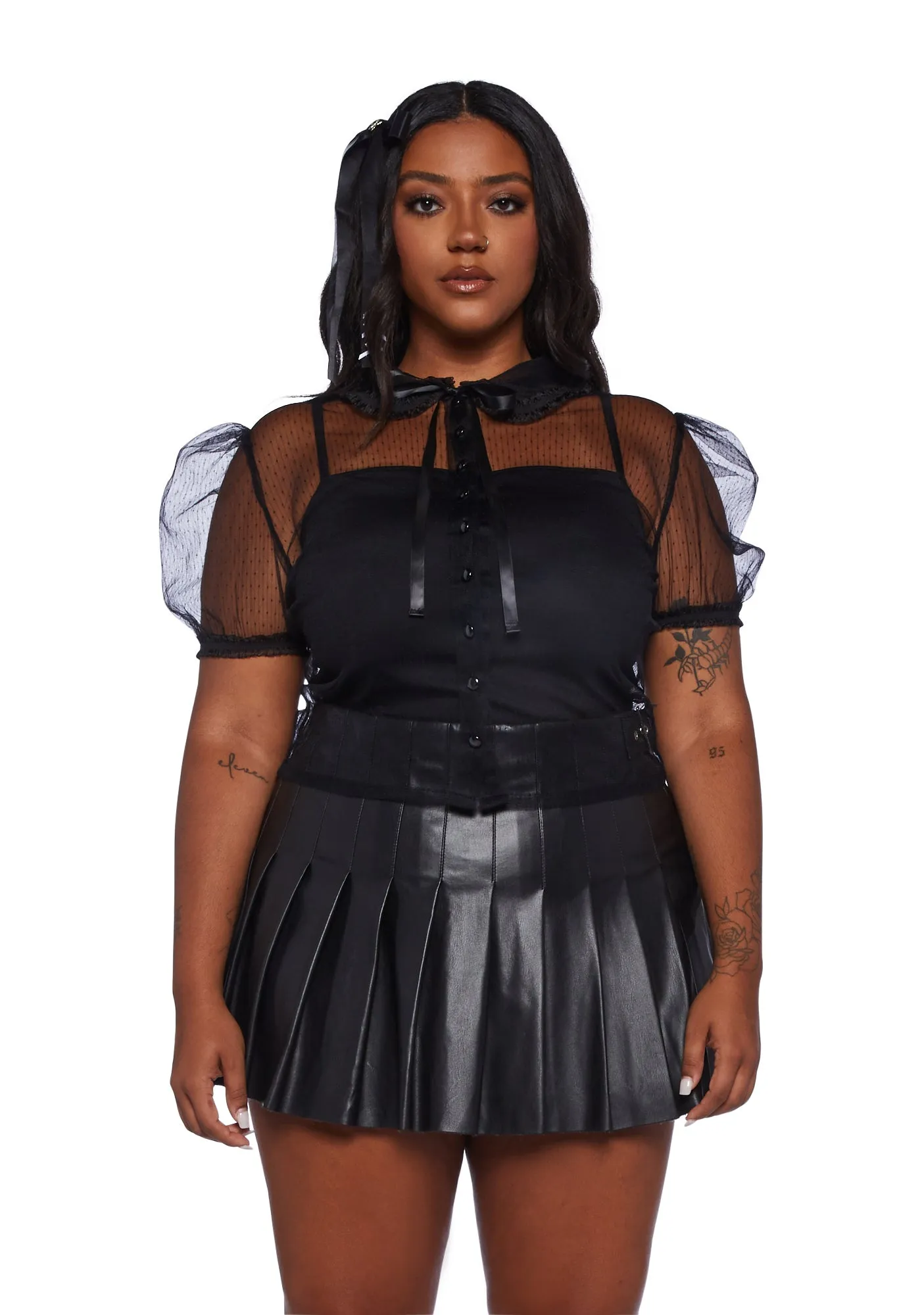 Plus Delicate Interlude Sheer Blouse - Black