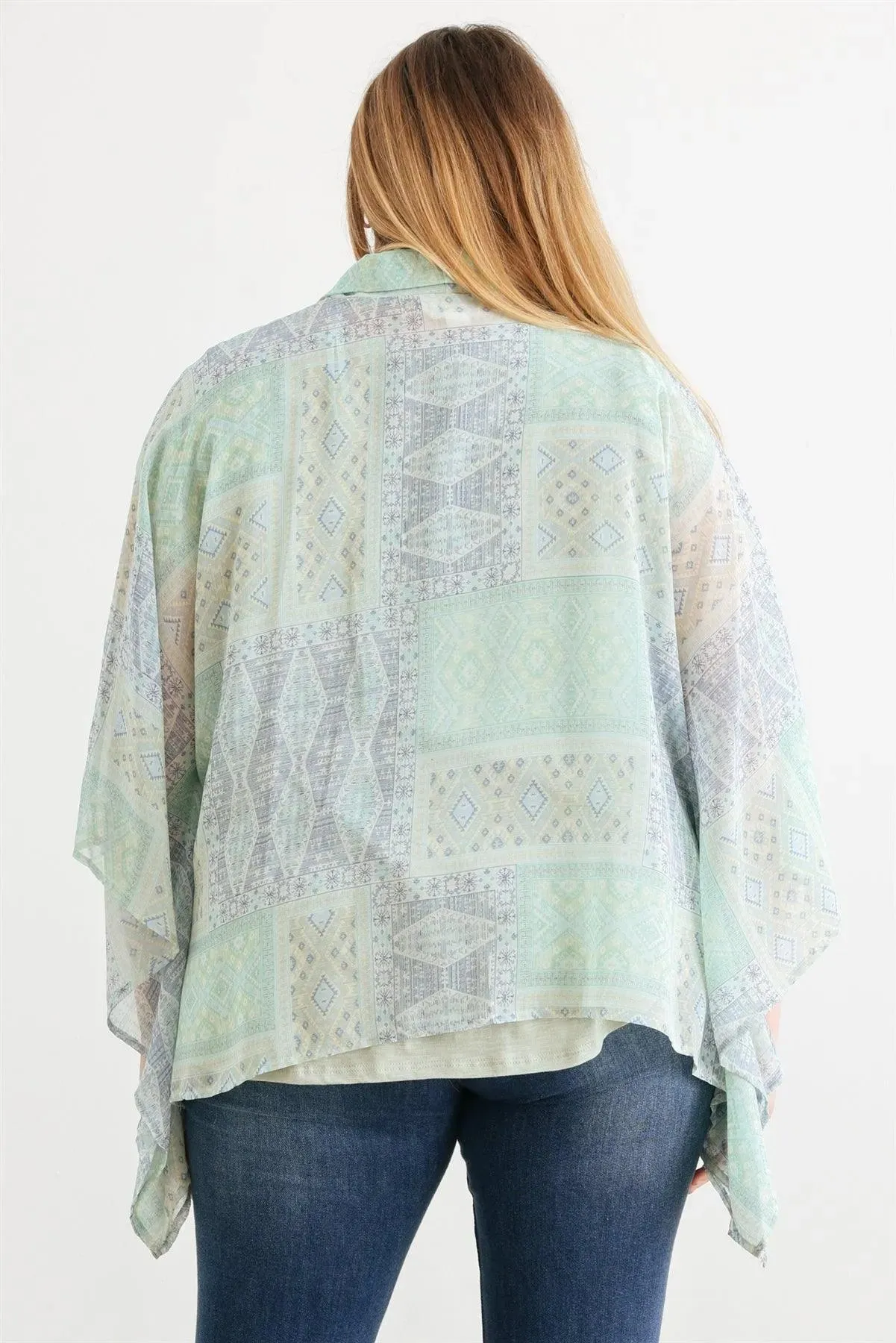 Plus Size Boho Western Tribal Print Chiffon Kimono Cover Up