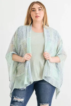 Plus Size Boho Western Tribal Print Chiffon Kimono Cover Up