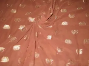 Polyester georgette fabric with metalic silver & gold jacquard~Chocolate Brown colour [1083]