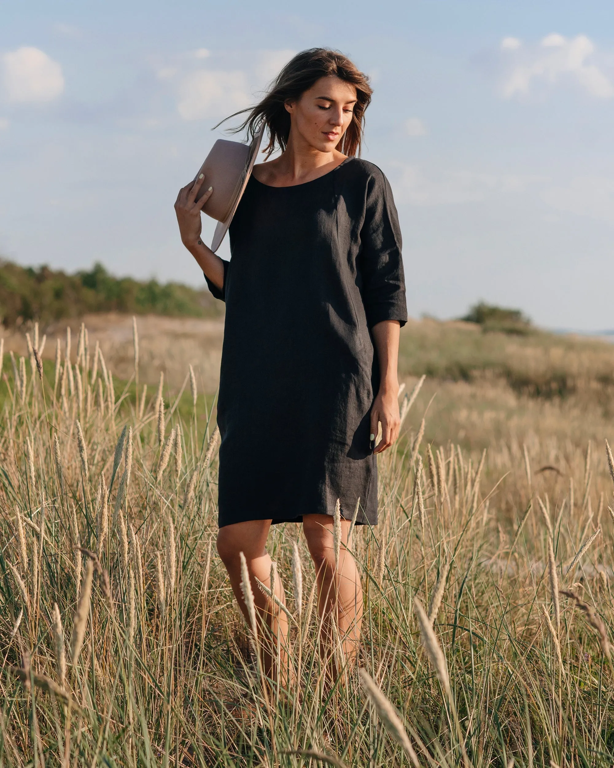 Relaxed fit linen dress ARUBA in Black