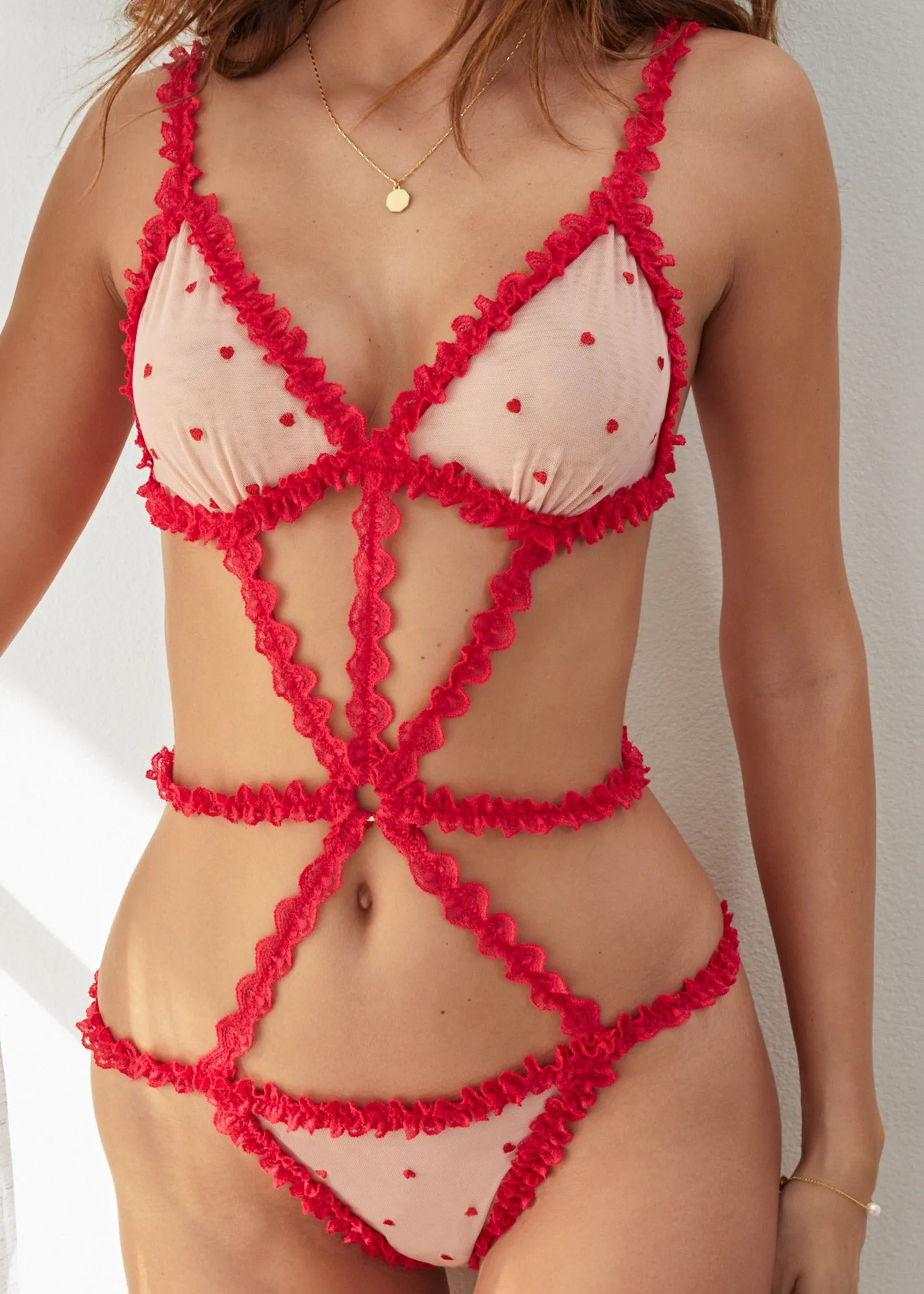 Ruffle Trim Teddy - Heart Multi