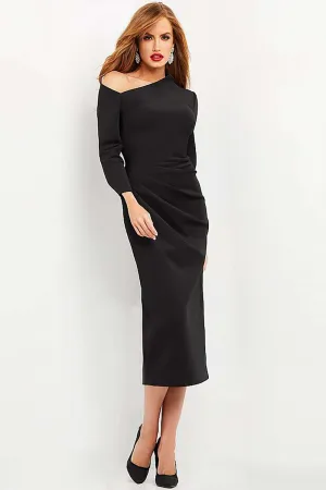 Scuba Long Sleeve Tea Length Dress Jovani 06613