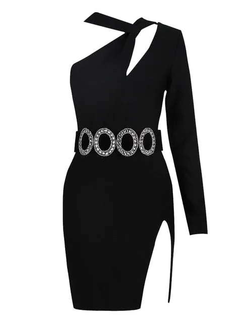 Sexy One Shoulder Long Sleeve Mini Bandage Dress