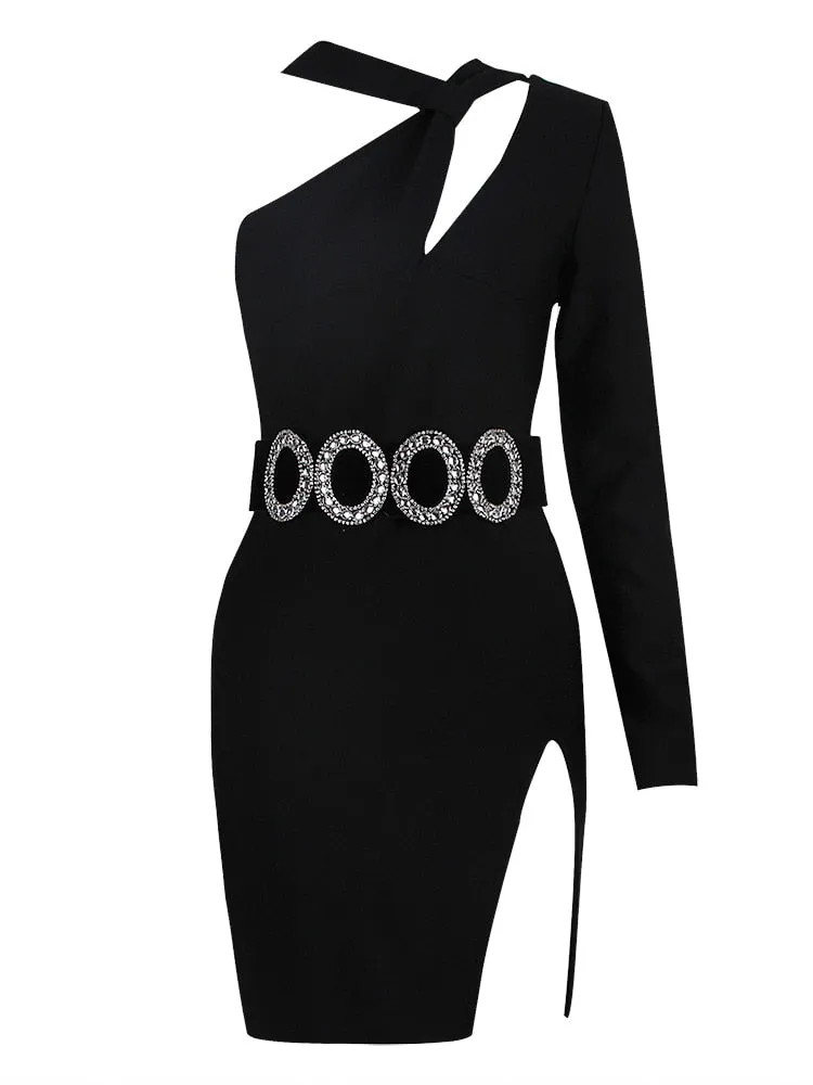 Sexy One Shoulder Long Sleeve Mini Bandage Dress