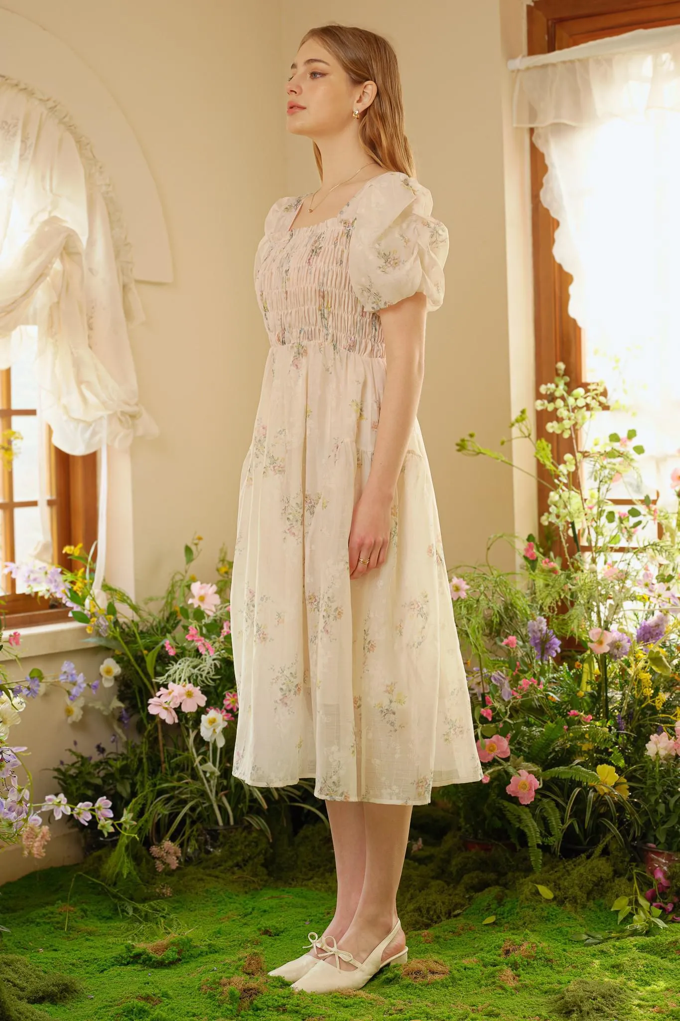 Sheer Bliss Smocked Floral Dress