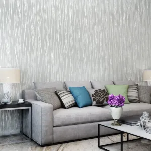 Solid Color Vertical Striped Wallpaper-Light Grey (5.3 ㎡)