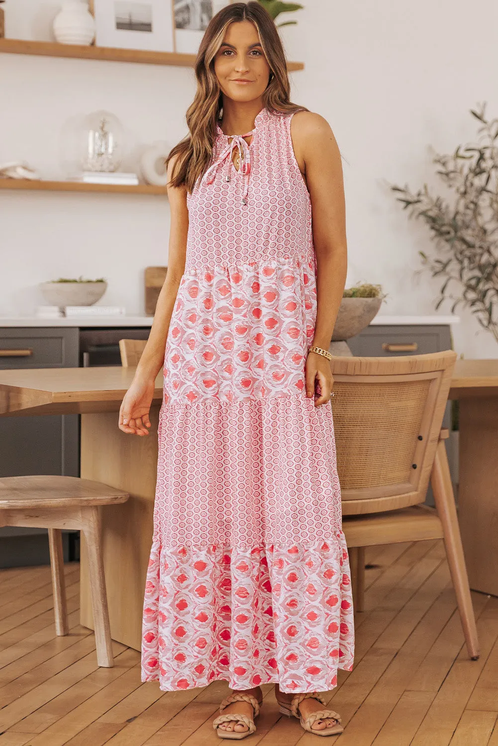 Split Neck Sleeveless Maxi Dress