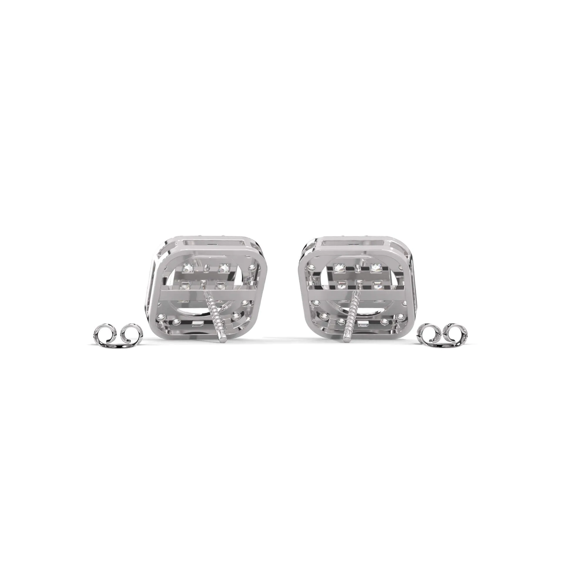 Square Diamond Shaped Stud Silver Earrings