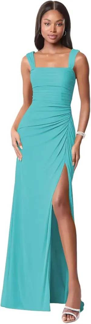 Square Neck Bridesmaid Dresses with Slit 2025 Long Chiffon Formal Wedding Guest Dress Hi010