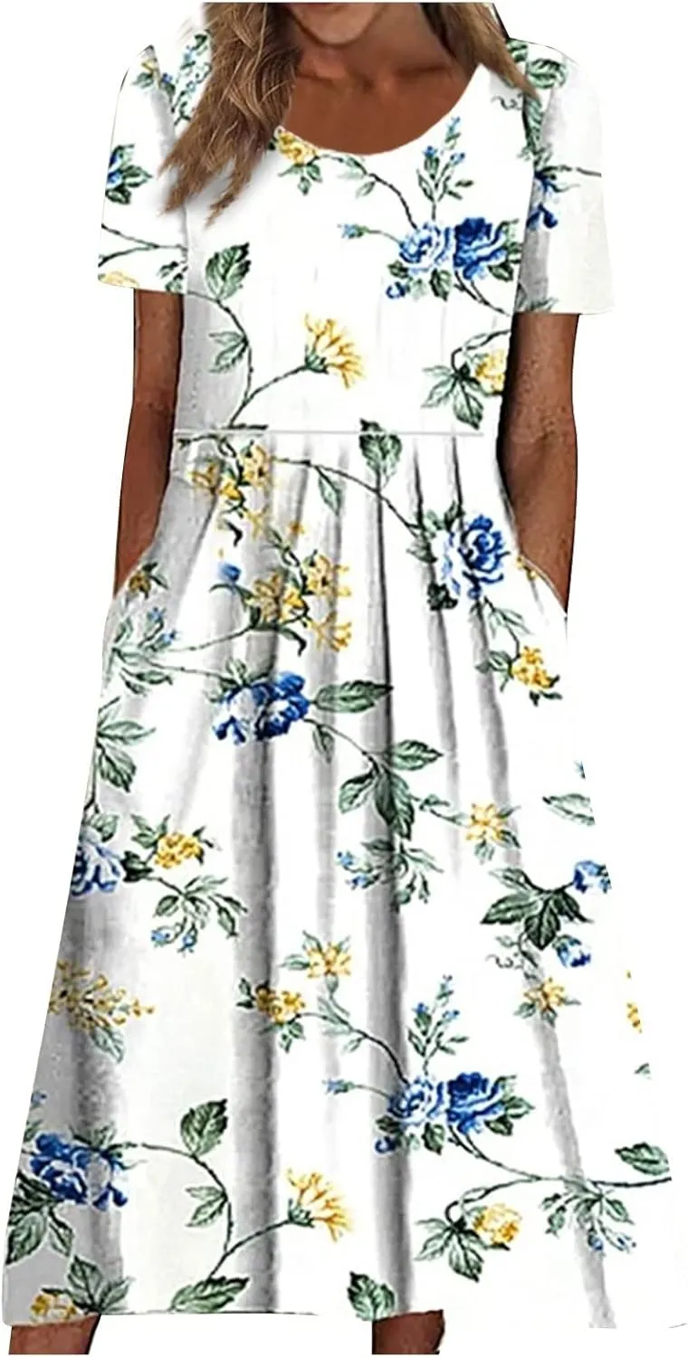 Summer Dresses for Women 2024 Womens Button Down Shirt Dress Short Puffy Sleeve Tiered Ruffle Flowy Long Maxi Dresses