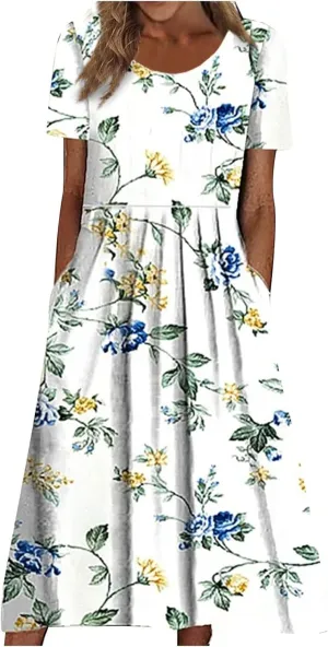Summer Dresses for Women 2024 Womens Button Down Shirt Dress Short Puffy Sleeve Tiered Ruffle Flowy Long Maxi Dresses