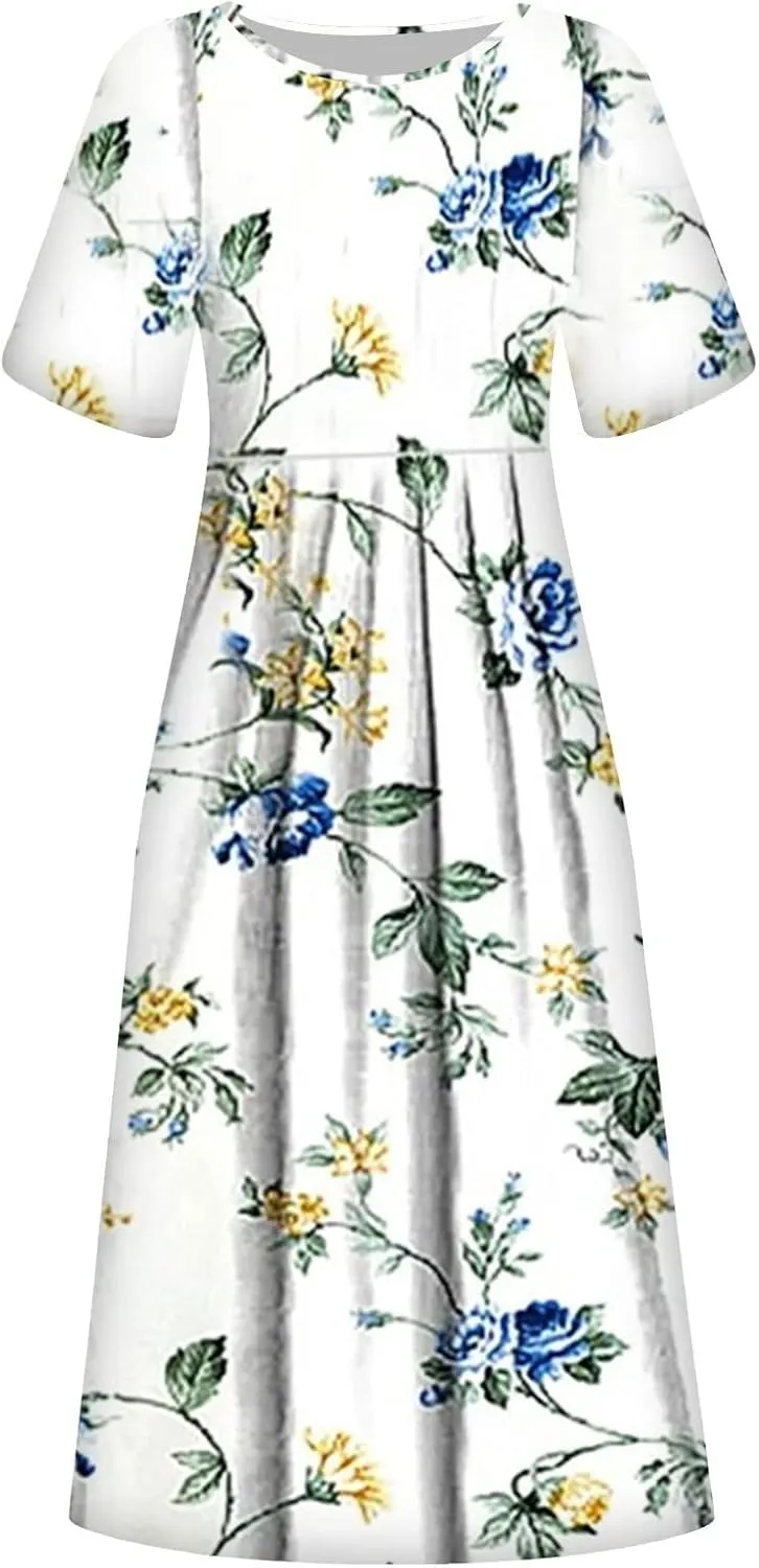 Summer Dresses for Women 2024 Womens Button Down Shirt Dress Short Puffy Sleeve Tiered Ruffle Flowy Long Maxi Dresses