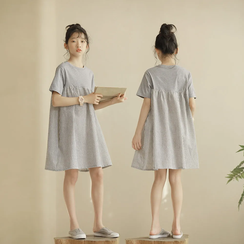 灰色条纹T恤裙 Stripe Dolly Tee Dress in Grey