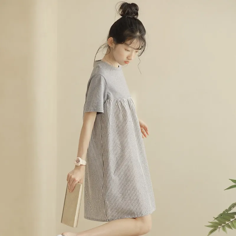灰色条纹T恤裙 Stripe Dolly Tee Dress in Grey