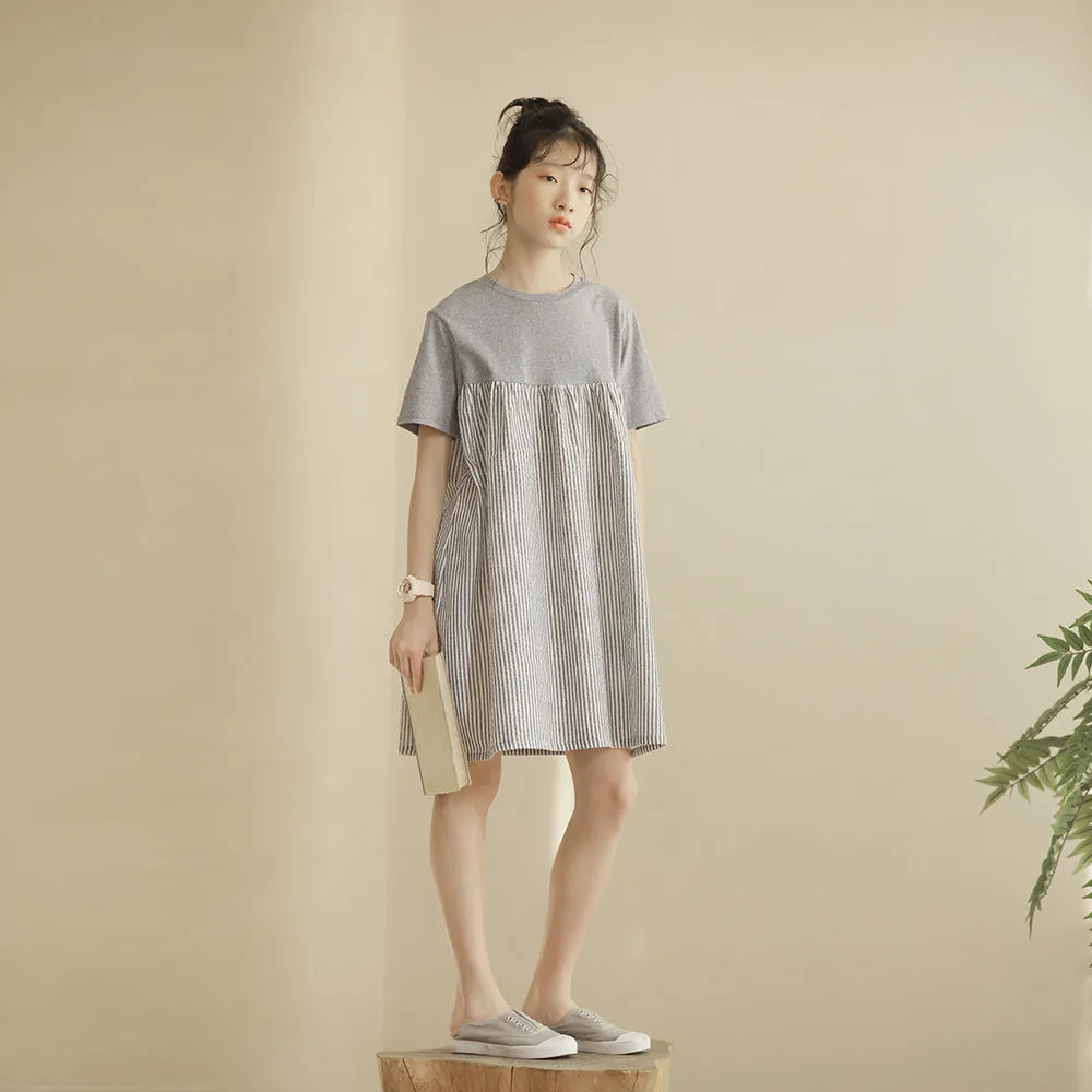 灰色条纹T恤裙 Stripe Dolly Tee Dress in Grey
