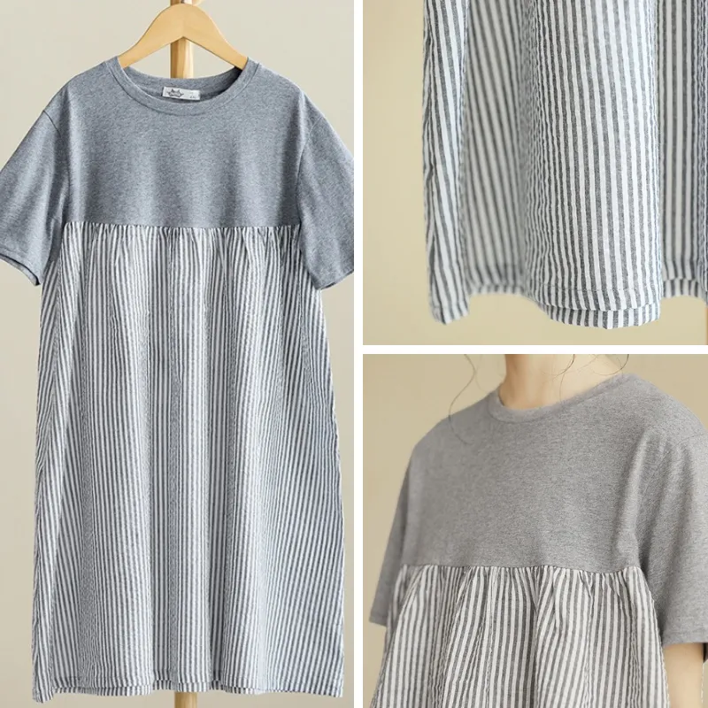 灰色条纹T恤裙 Stripe Dolly Tee Dress in Grey