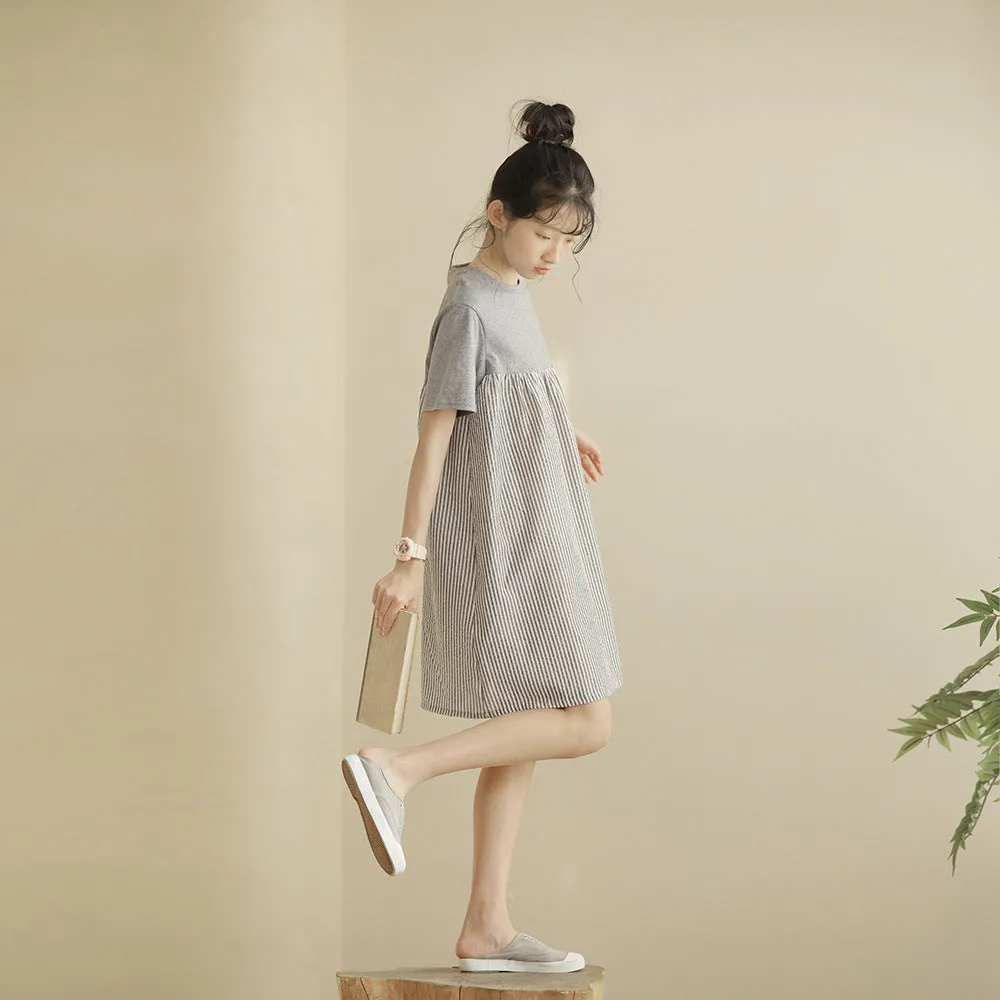 灰色条纹T恤裙 Stripe Dolly Tee Dress in Grey
