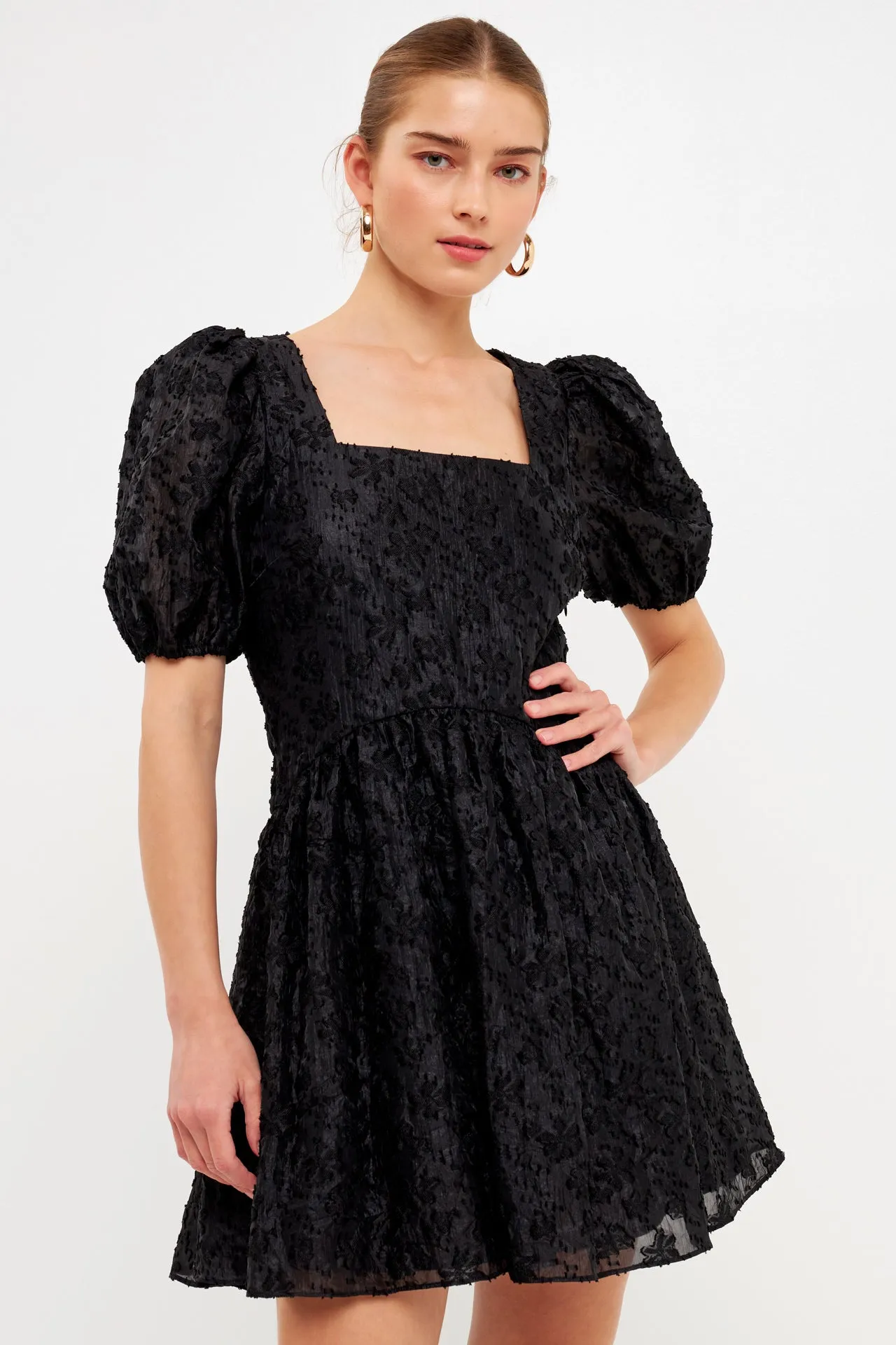 Texture Floral Organza Mini Dress
