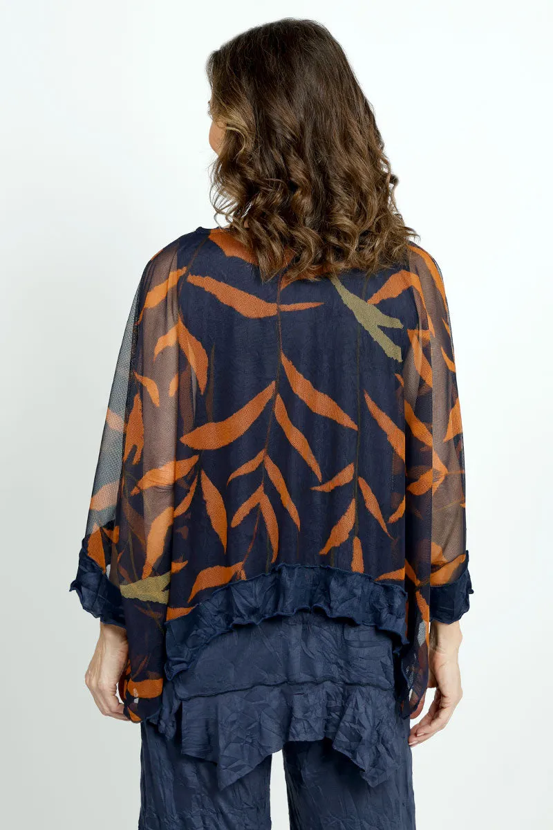 Top Ligne Abstract Leaves Sheer Top