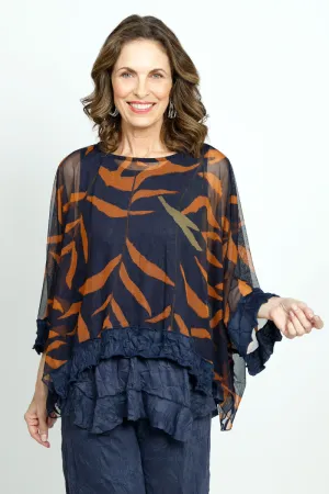 Top Ligne Abstract Leaves Sheer Top